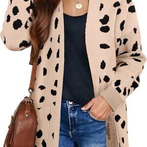 Women's Fall Winter Long Sleeves Open Front Leopard Print Knitted Sweater Cardig